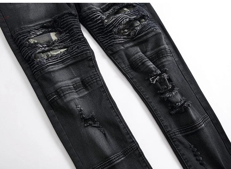 Ripped Biker Ruched Fashion Trendy Jeans - So Real Fashion