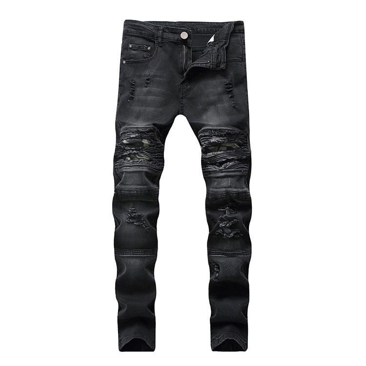 Ripped Biker Ruched Fashion Trendy Jeans - So Real Fashion