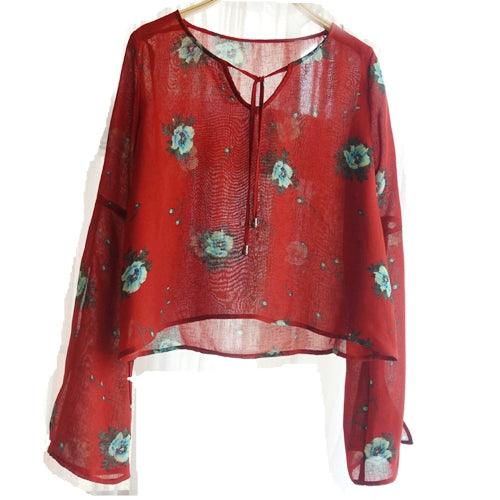 Spring Summer Ethnic Style Wine Red Fairy Self-Tie Slit Tops - So Real Fashion