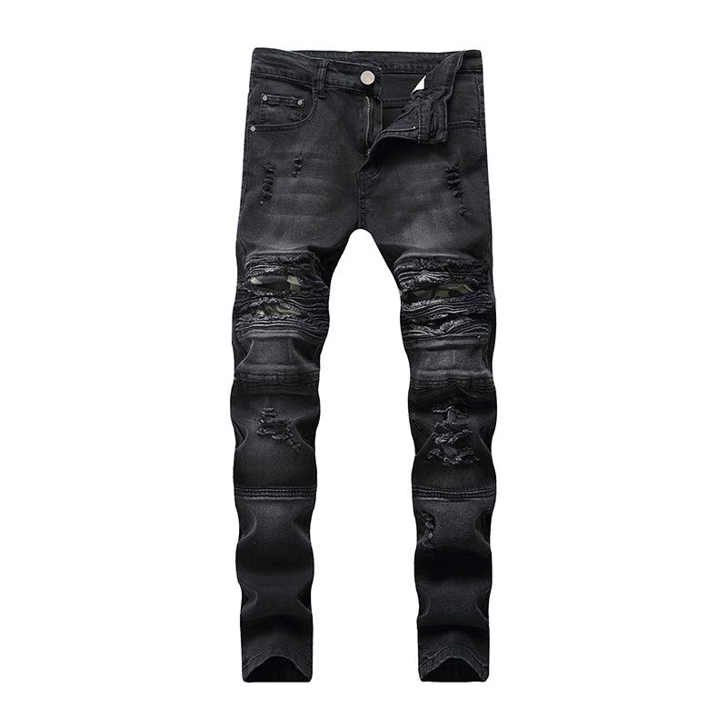 Ripped Biker Ruched Fashion Trendy Jeans - So Real Fashion