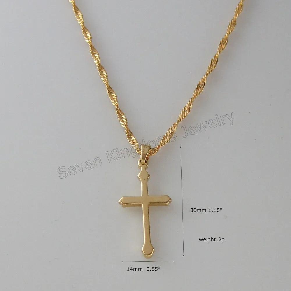 YELLOW GOLD COLOR 45CM WATER WAVE NECKLACE PLAIN SURFACE JESUS CROSS GOD PENDANT - So Real Fashion