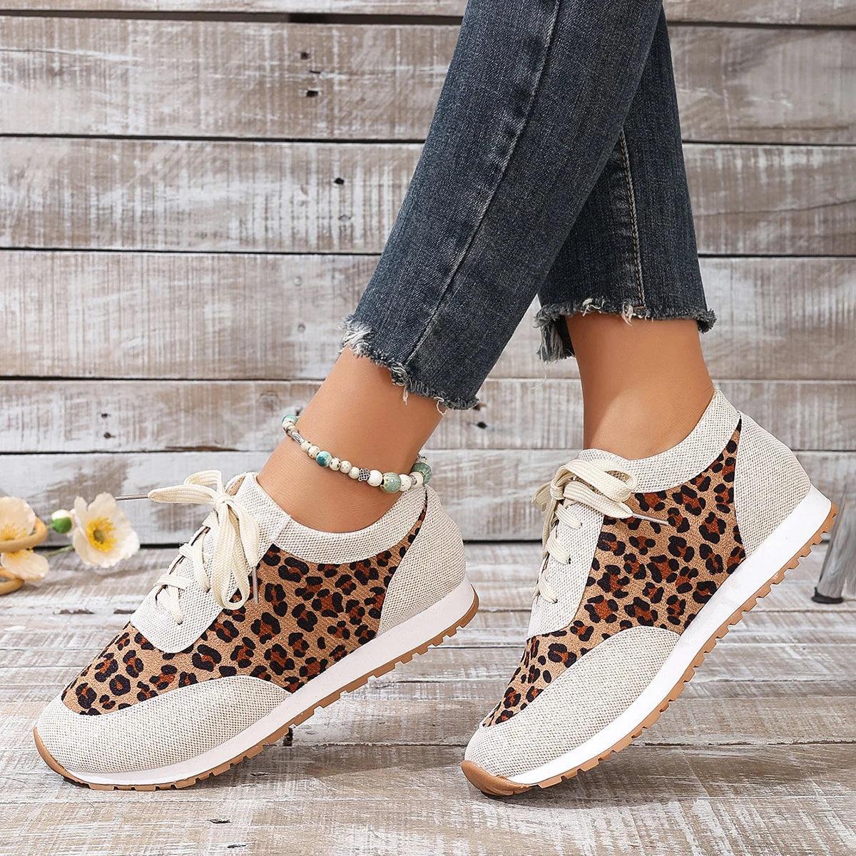 Leopard Platform Sneakers Stylish Comfortable Womens Fall Shoes - So Real Fashion