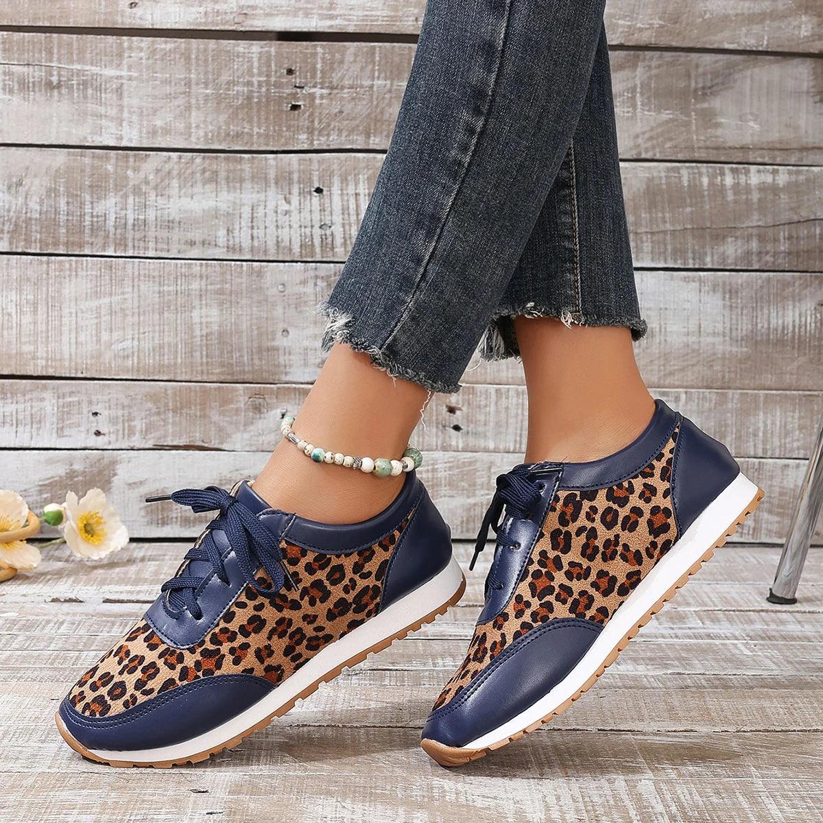 Leopard Platform Sneakers Stylish Comfortable Womens Fall Shoes - So Real Fashion