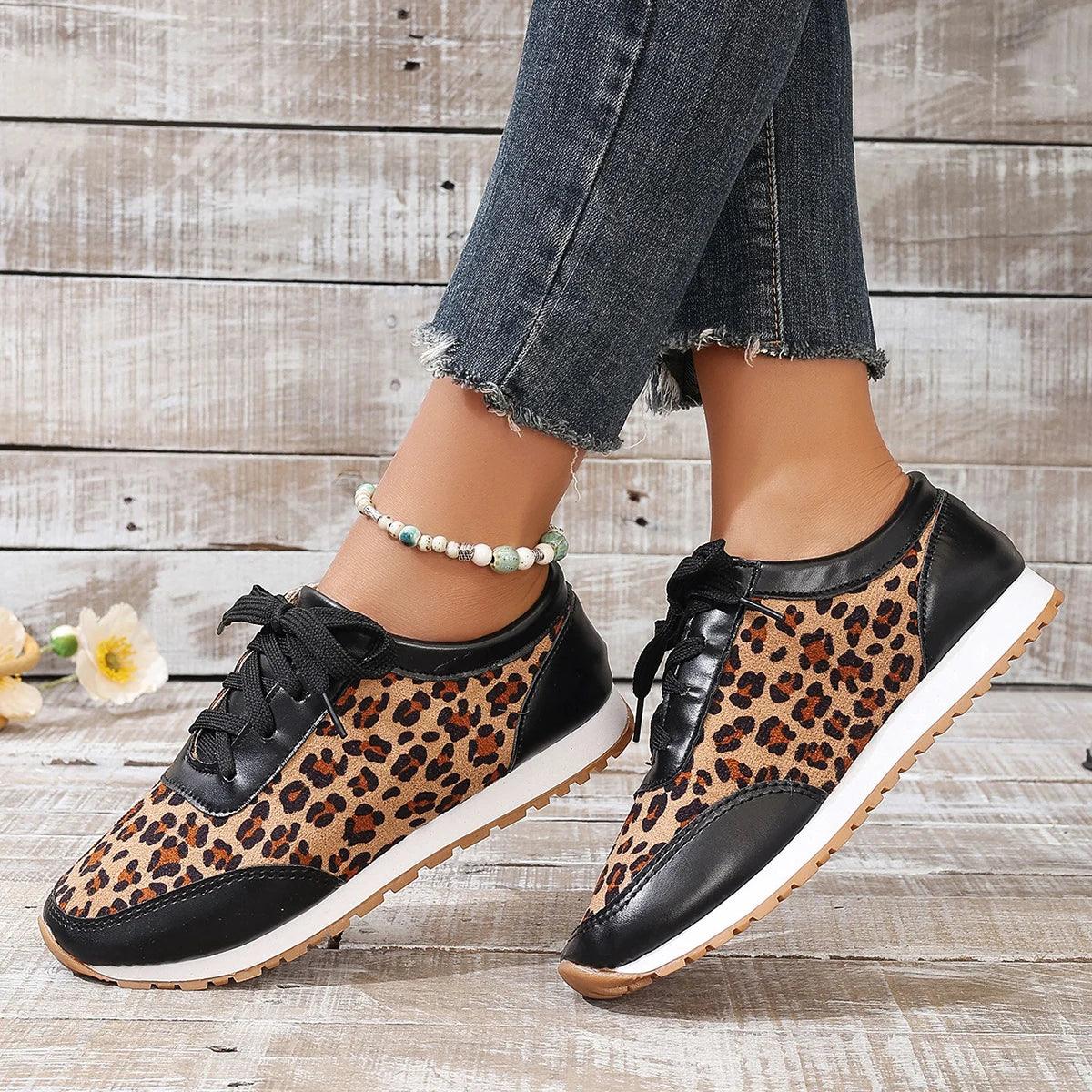 Leopard Platform Sneakers Stylish Comfortable Womens Fall Shoes - So Real Fashion