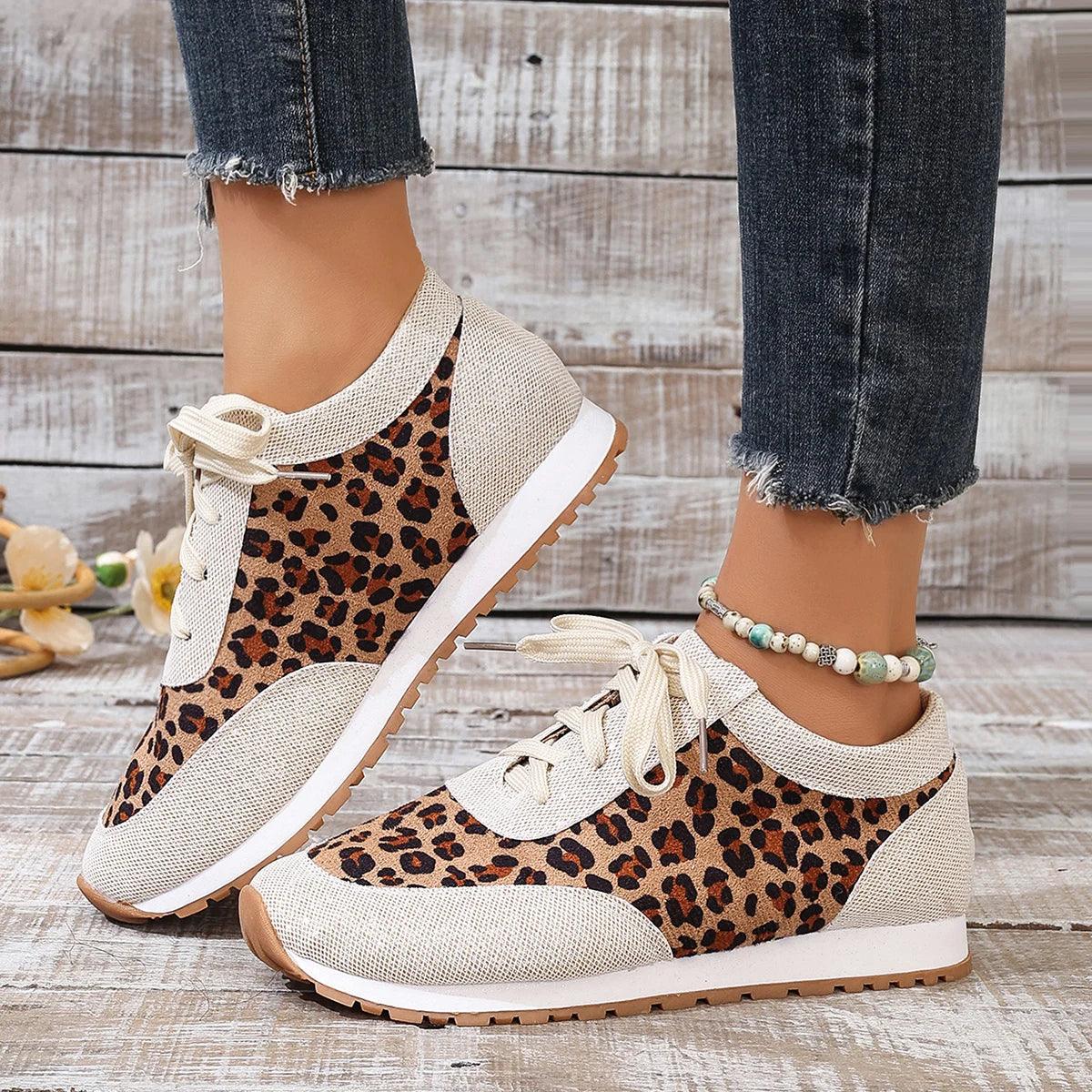 Leopard Platform Sneakers Stylish Comfortable Womens Fall Shoes - So Real Fashion