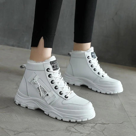 Women Sneakers winter shoes Leather trainers Woman Warm plush High Top sport shoes 2001 - So Real Fashion