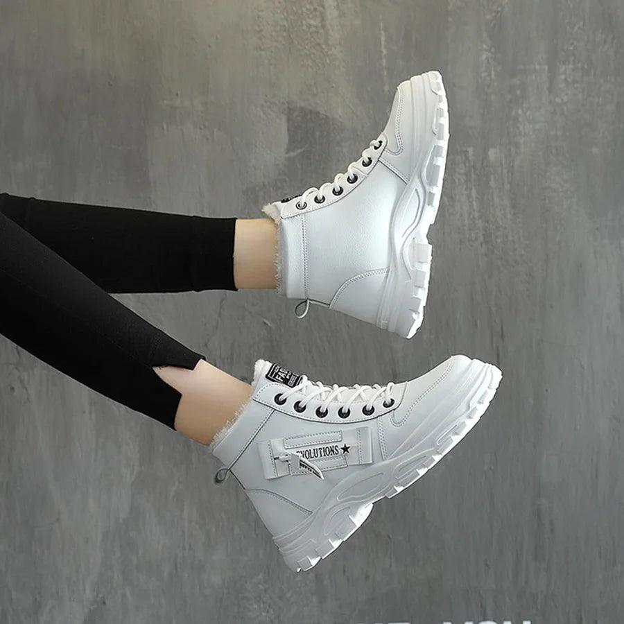 Women Sneakers winter shoes Leather trainers Woman Warm plush High Top sport shoes 2001 - So Real Fashion