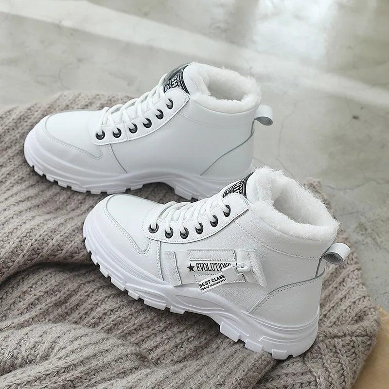 Women Sneakers winter shoes Leather trainers Woman Warm plush High Top sport shoes 2001 - So Real Fashion