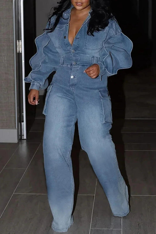 Denim Cargo Jumpsuit Effortless Chic Casual Cool - So Real Fashion