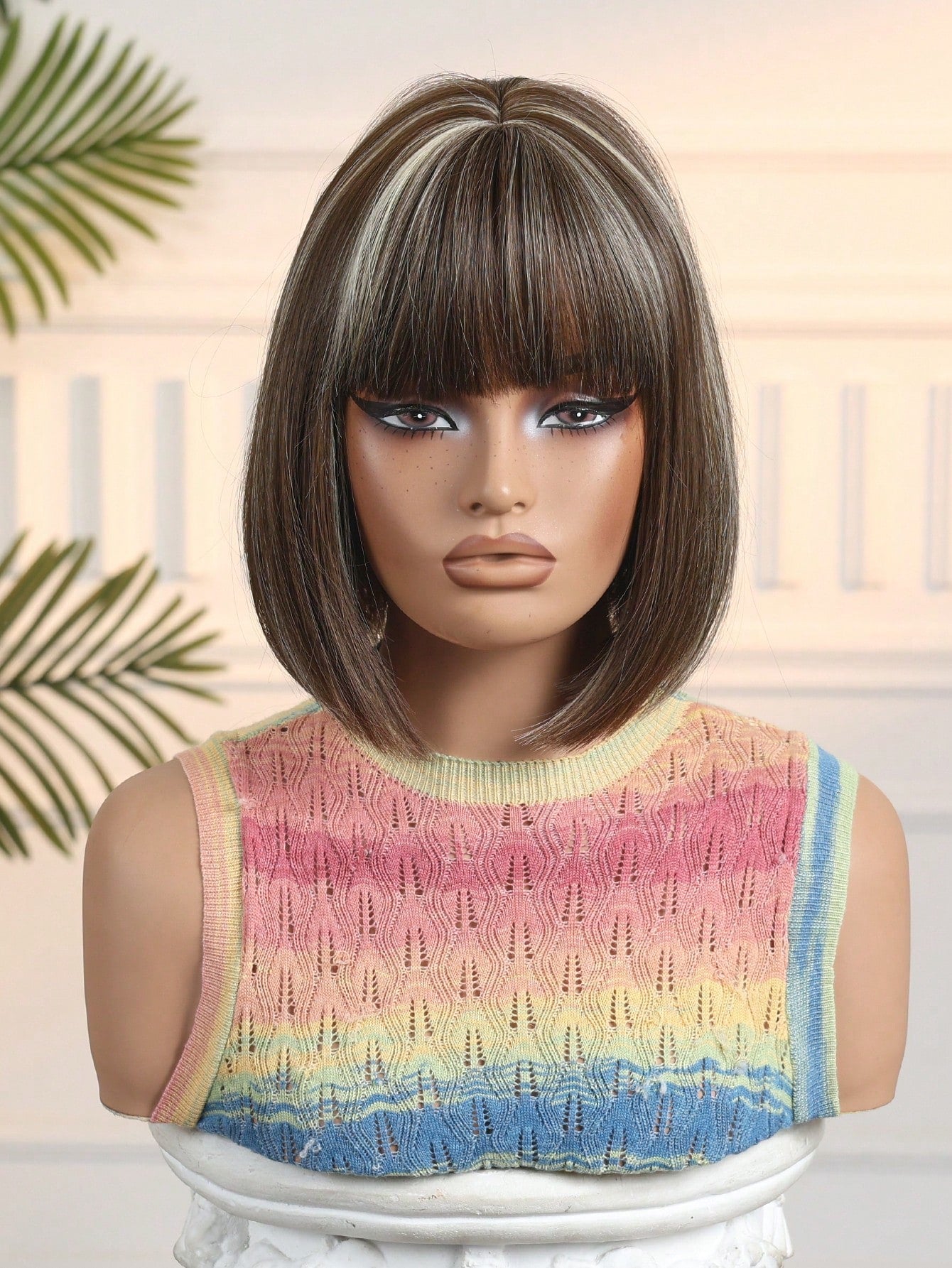 HAIRCUBE 12 Inch Short Straight Hair Wig For Women, Wine Red Claret And Black Multicoloured Synthetic Wig With Bangs Bob Wigs For Daily Life And Party. - So Real Fashion