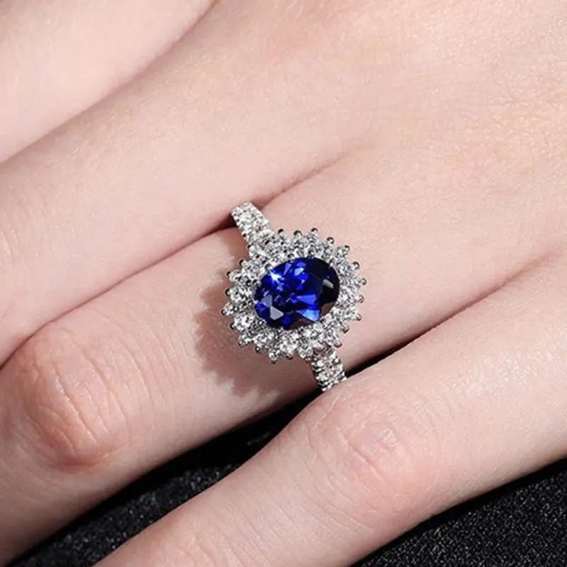 Huitan Wedding Anniversary Ring with Oval Cutting Blue Cubic Zirconia Luxury Jewelry Valentines Gift Fashion Rings for Women - So Real Fashion