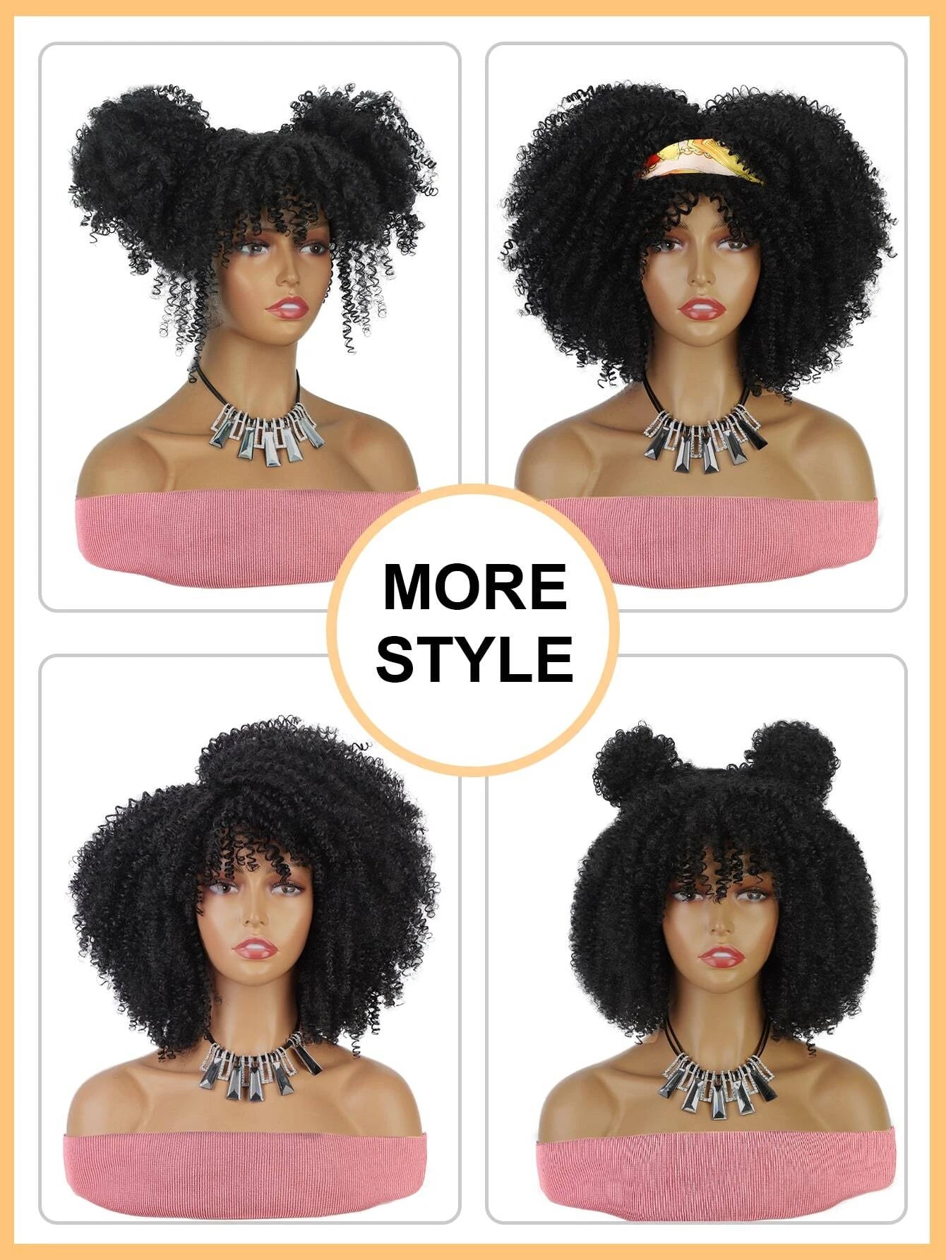 Kinky Curly Afro Wig Bouncy Bangs Natural Look - So Real Fashion