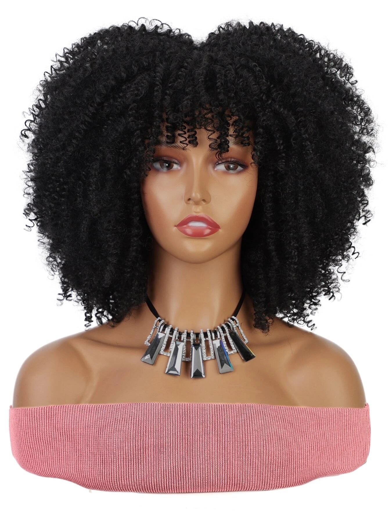 Kinky Curly Afro Wig Bouncy Bangs Natural Look - So Real Fashion