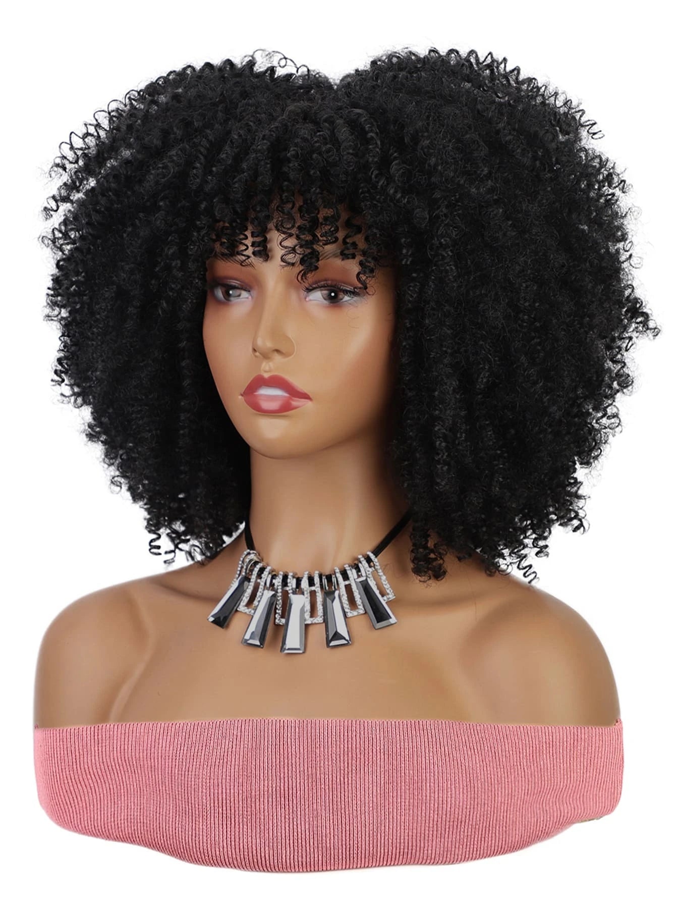 Kinky Curly Afro Wig Bouncy Bangs Natural Look - So Real Fashion