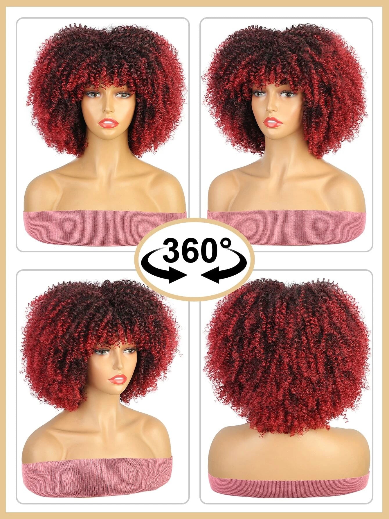 Kinky Curly Afro Wig Bouncy Bangs Natural Look - So Real Fashion