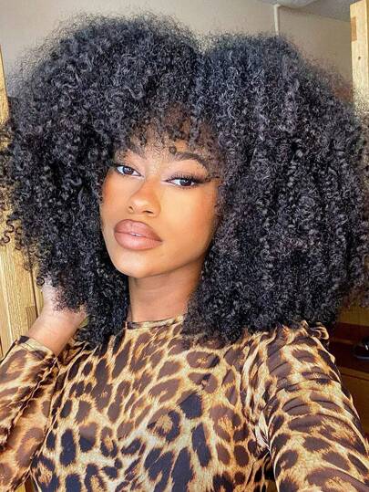 Kinky Curly Afro Wig Bouncy Bangs Natural Look - So Real Fashion