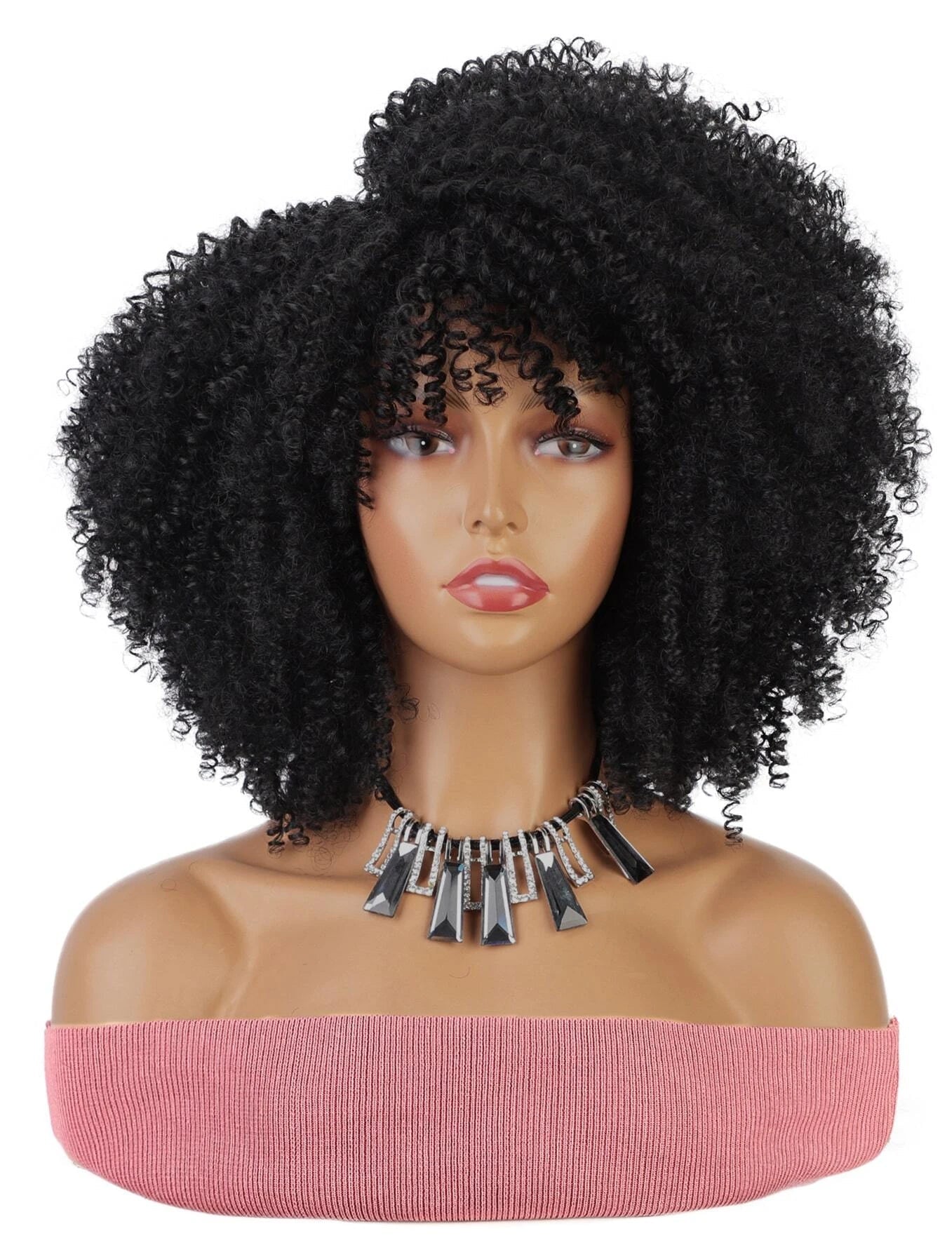 Kinky Curly Afro Wig Bouncy Bangs Natural Look - So Real Fashion