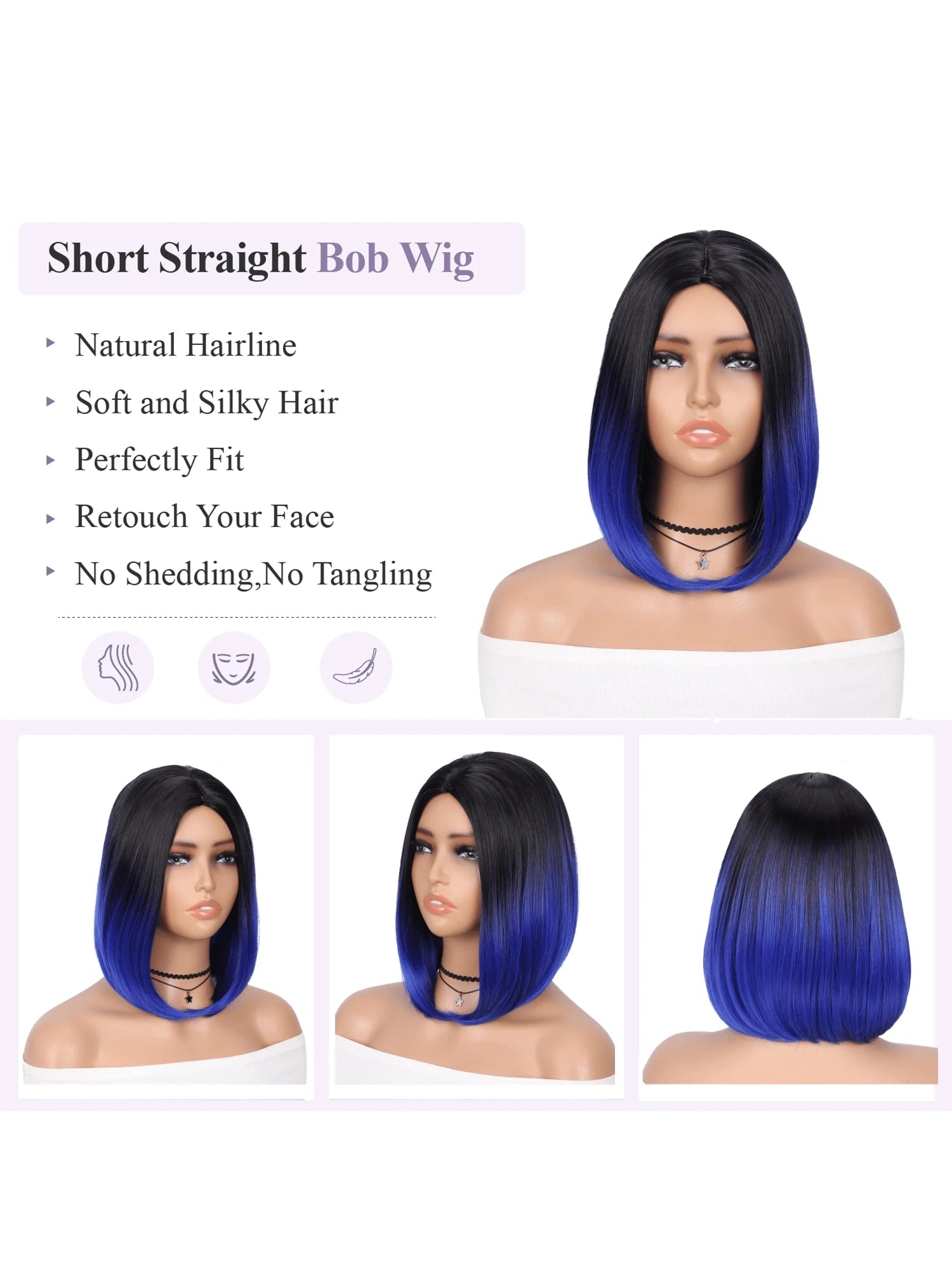 Ombre Bob Wig Black to Sapphire Blue Beauty - So Real Fashion