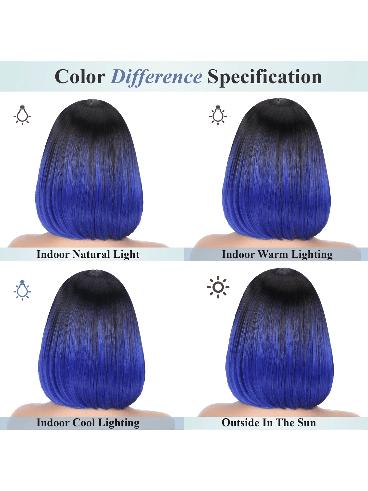 Ombre Bob Wig Black to Sapphire Blue Beauty - So Real Fashion