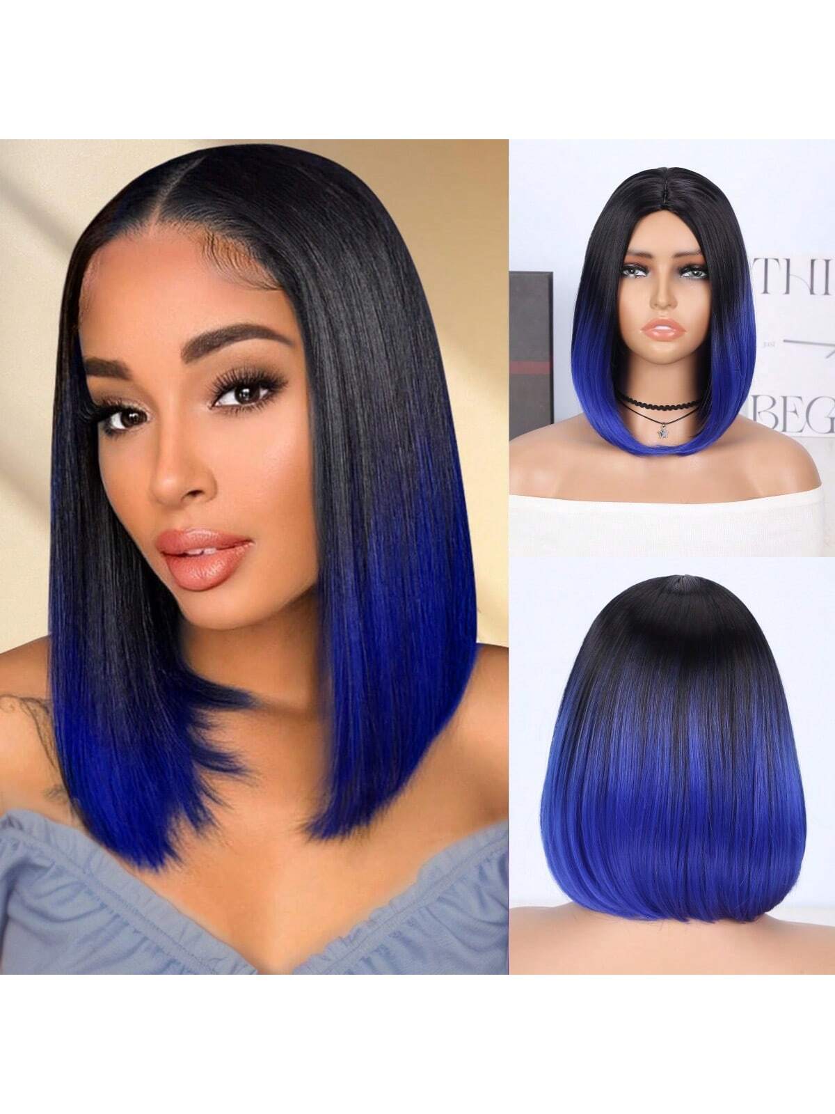 Ombre Bob Wig Black to Sapphire Blue Beauty - So Real Fashion