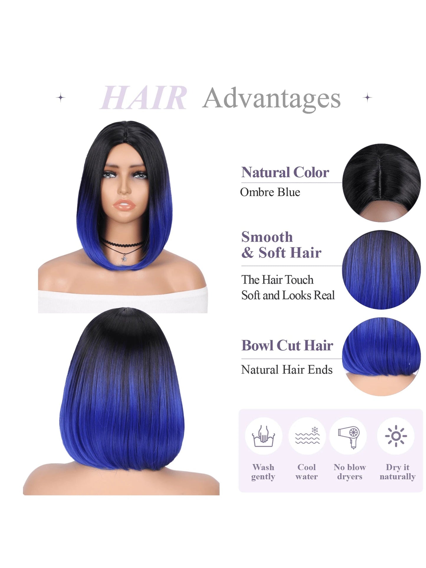 Ombre Bob Wig Black to Sapphire Blue Beauty - So Real Fashion