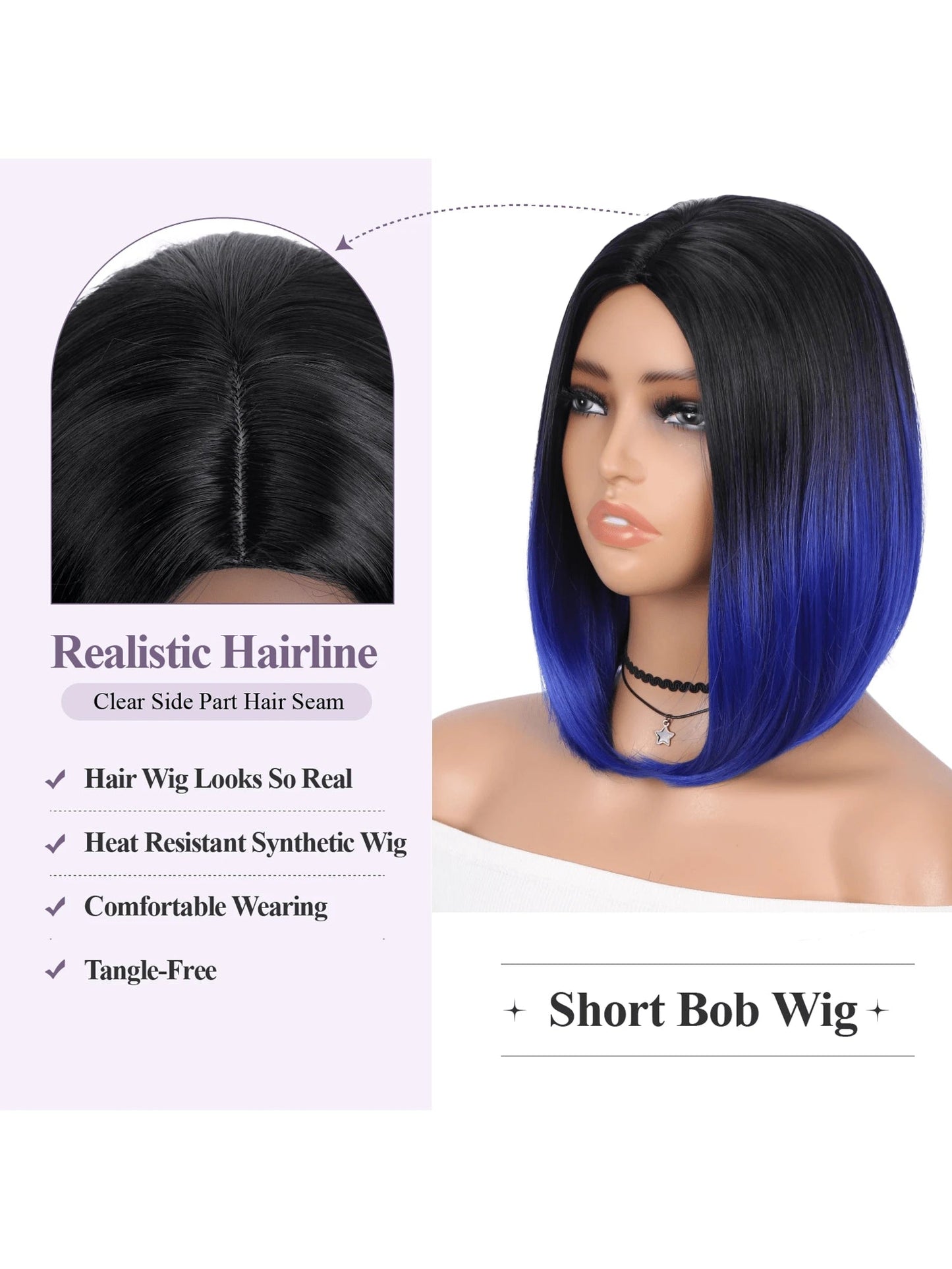 Ombre Bob Wig Black to Sapphire Blue Beauty - So Real Fashion