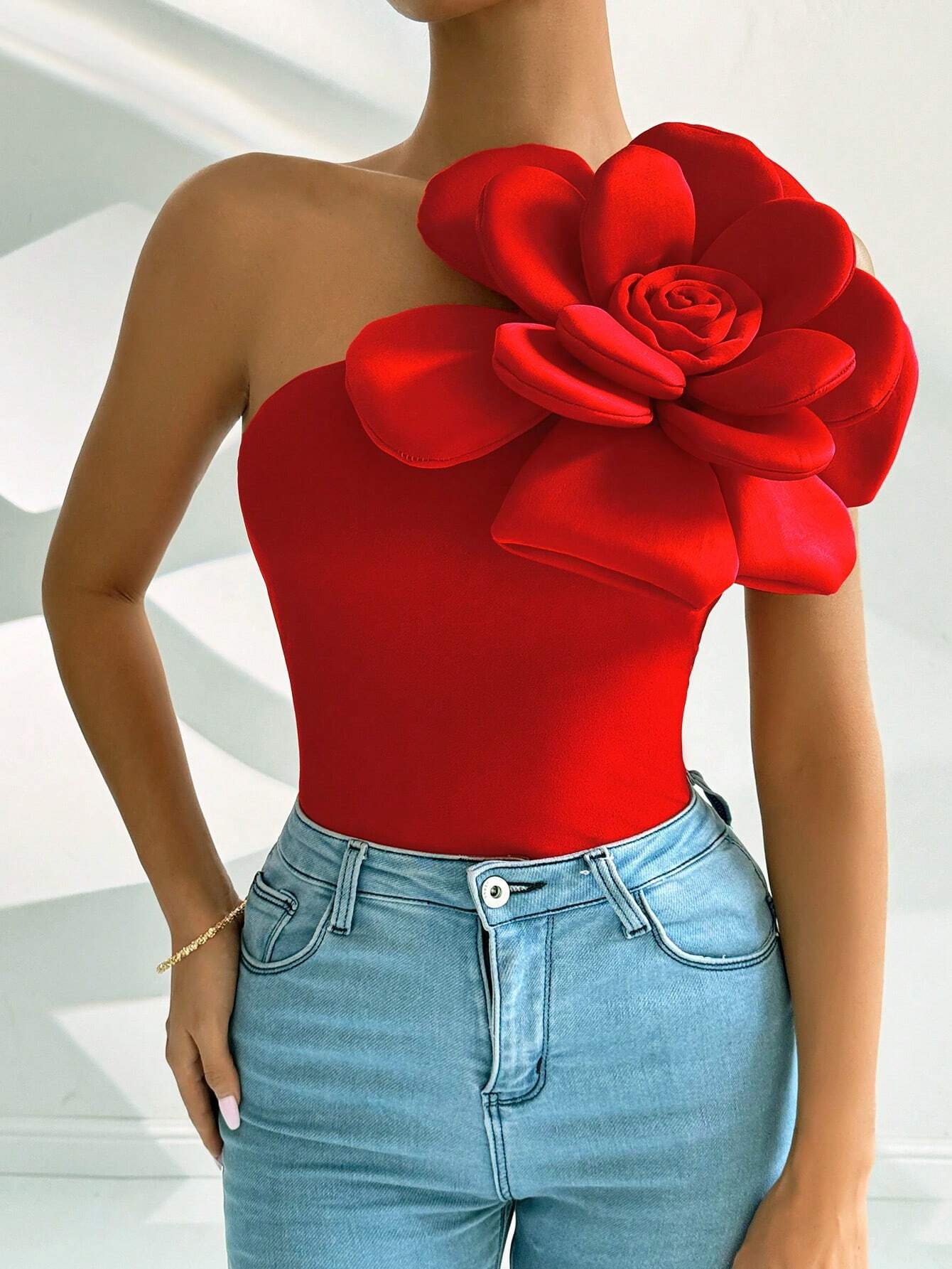 Raffinéa Floral 3D Elegant OneShoulder Summer Blouse - So Real Fashion