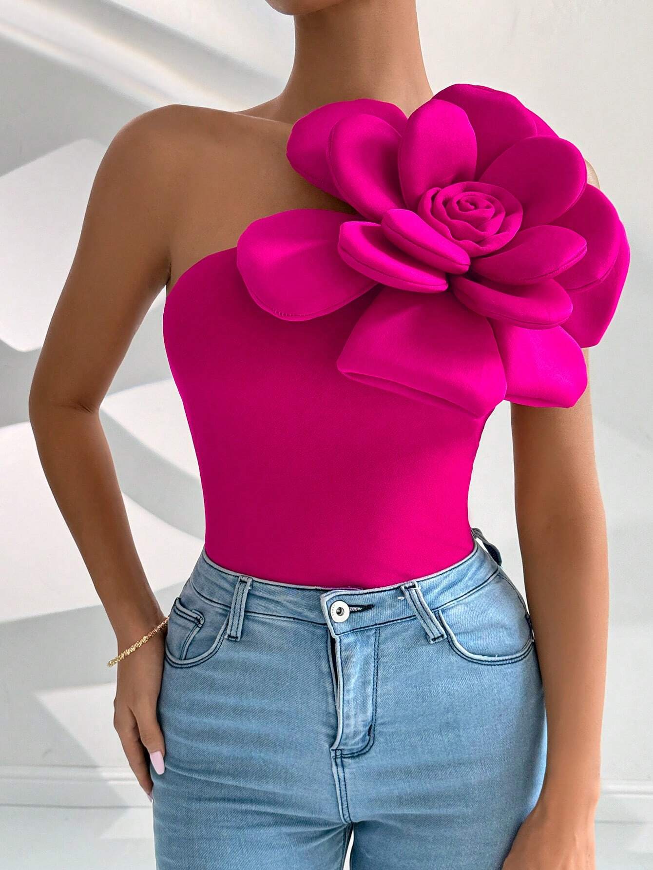 Raffinéa Floral 3D Elegant OneShoulder Summer Blouse - So Real Fashion