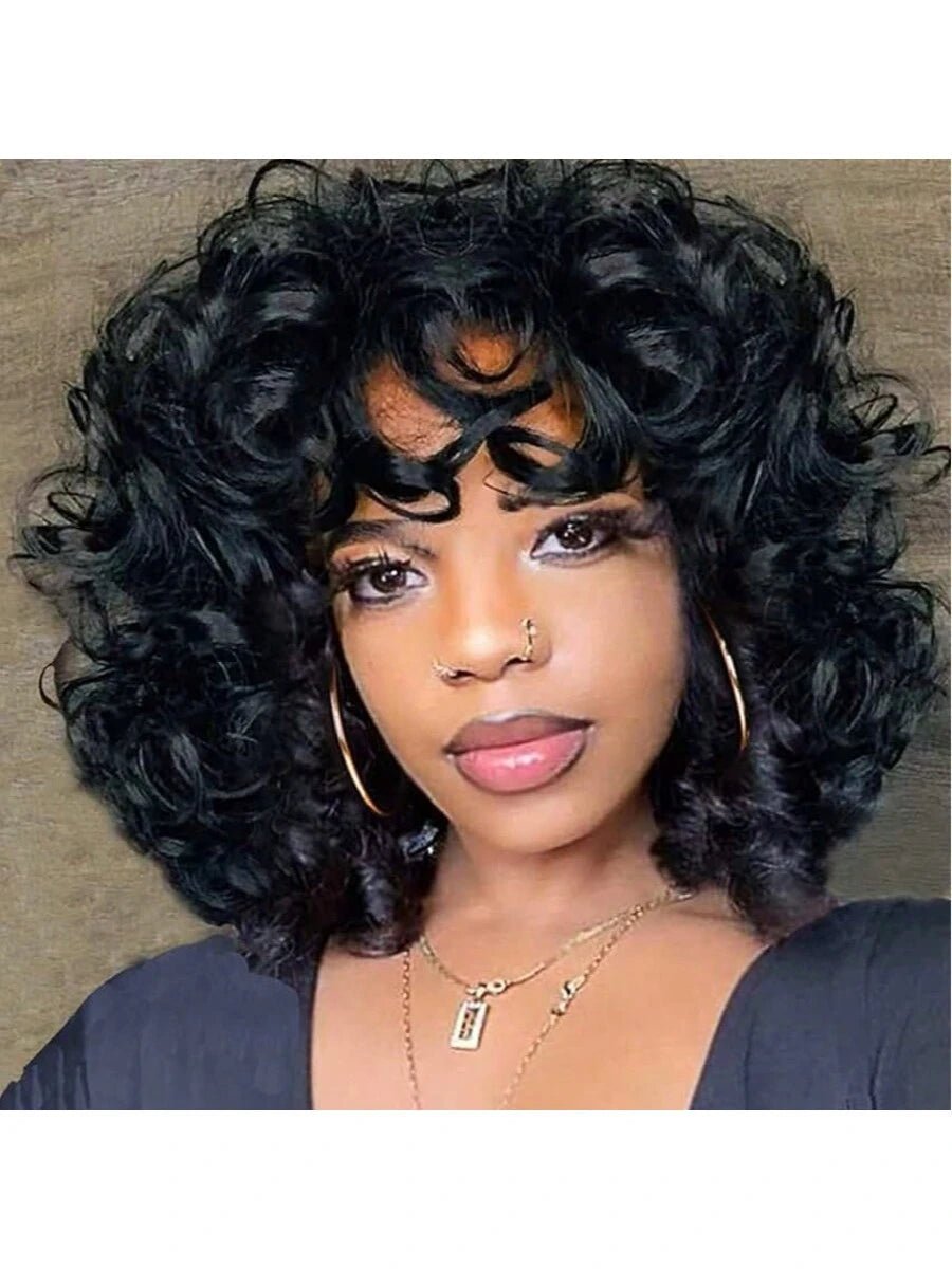 Red Bouncy Curly Wig with Bangs Easy Style - So Real Fashion