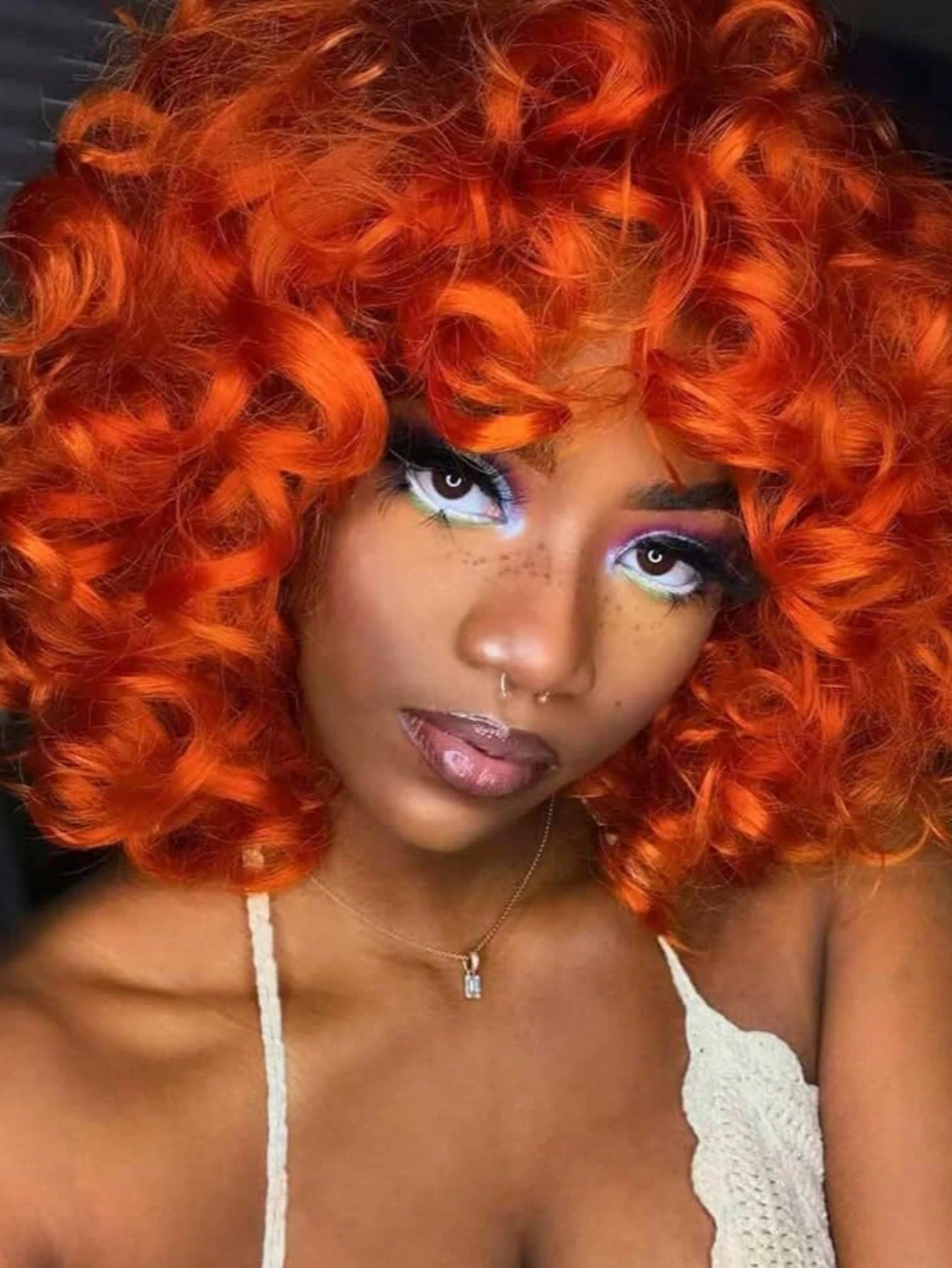 Red Bouncy Curly Wig with Bangs Easy Style - So Real Fashion