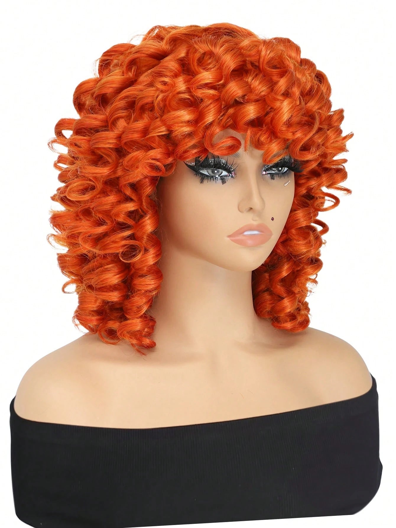 Red Bouncy Curly Wig with Bangs Easy Style - So Real Fashion