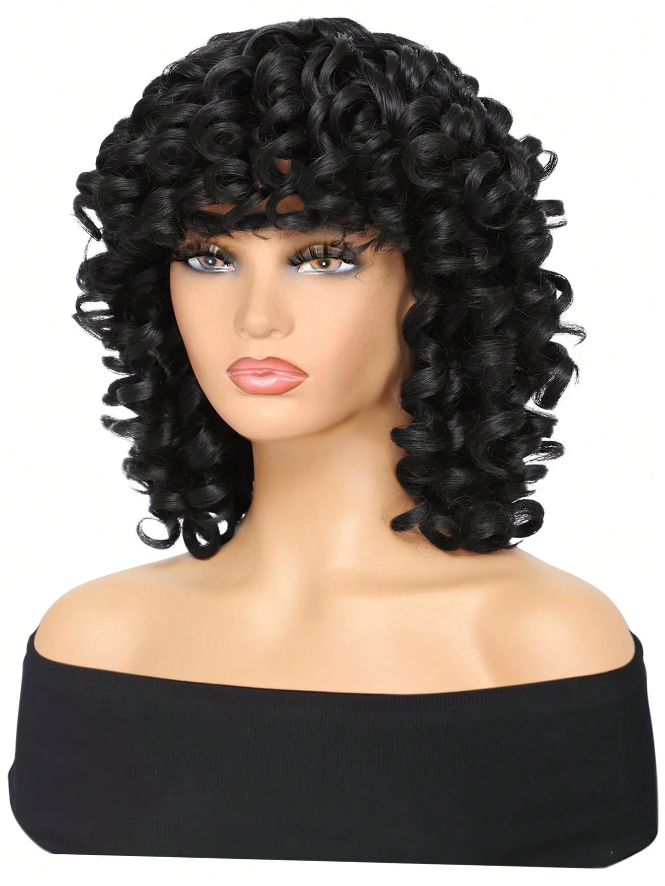 Red Bouncy Curly Wig with Bangs Easy Style - So Real Fashion