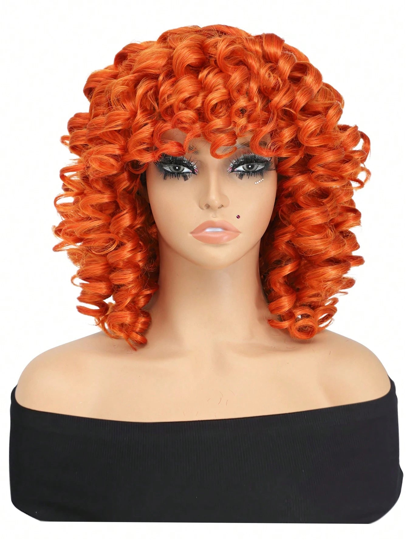 Red Bouncy Curly Wig with Bangs Easy Style - So Real Fashion