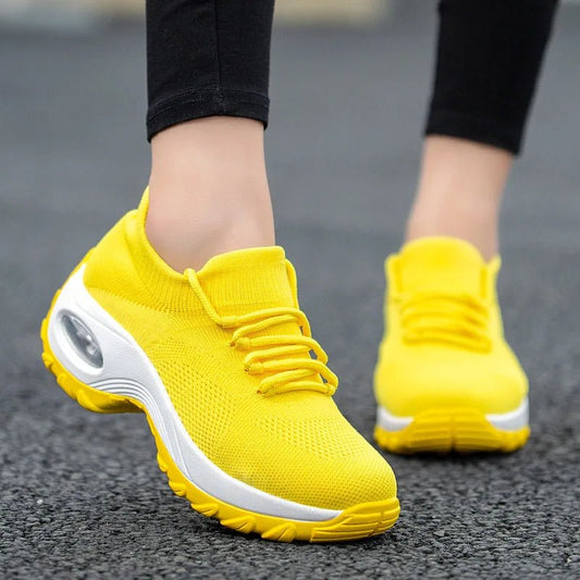 Yellow Arch Support Sneakers Walk Run Breathe - So Real Fashion